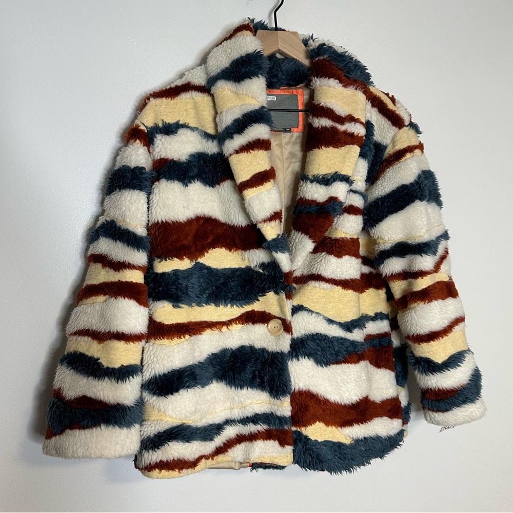 Anthropologie Leona Faux Fur Striped Collared Coat - Picture 3 of 7
